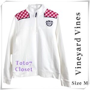 VINEYARD Vines 1/4 Zip Gingham Shoulders Seersucker Shoulder Shep Shirt in White